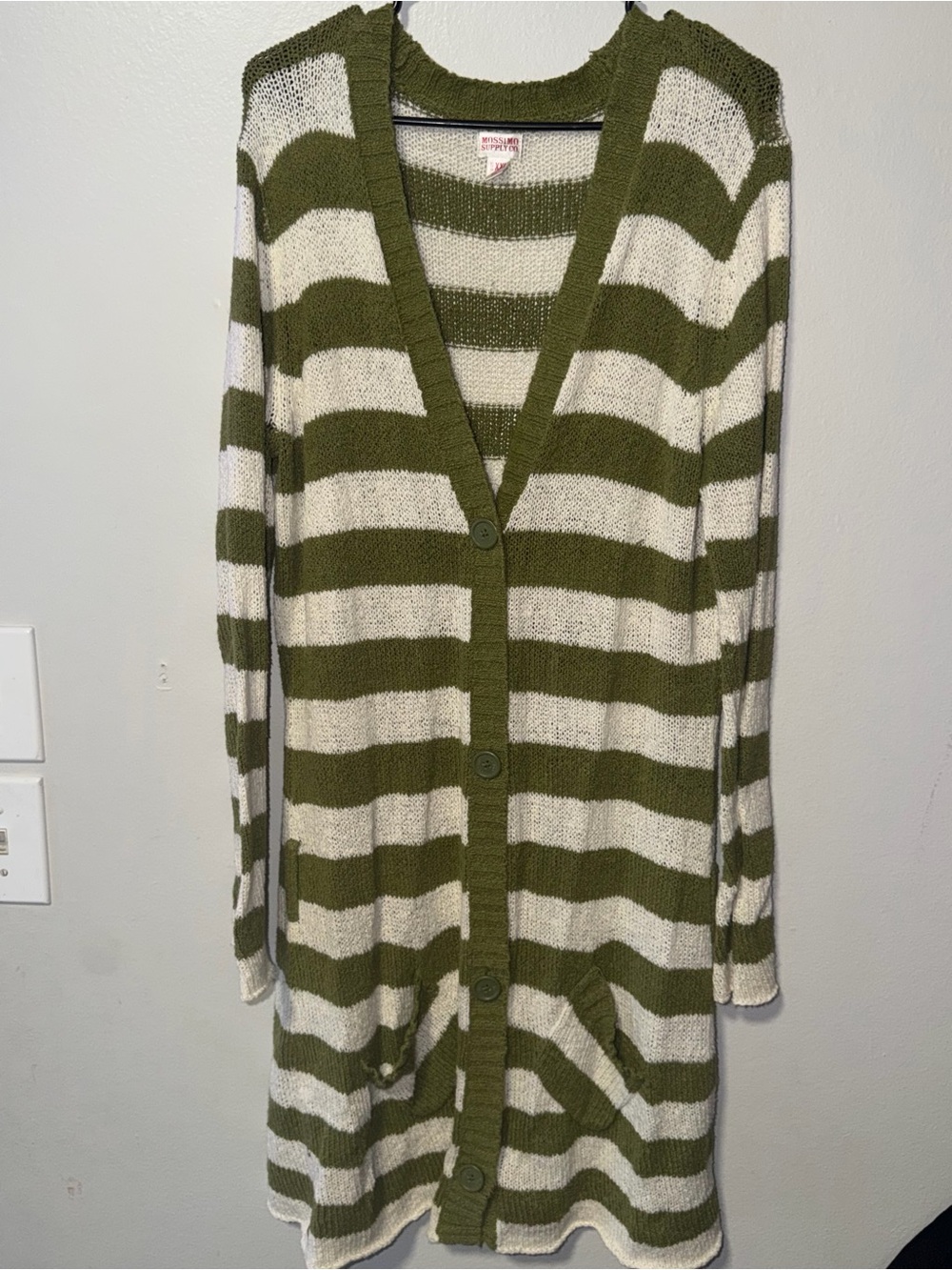 Mossimo Supply Co. Olive Green & Cream Striped Long Cardigan